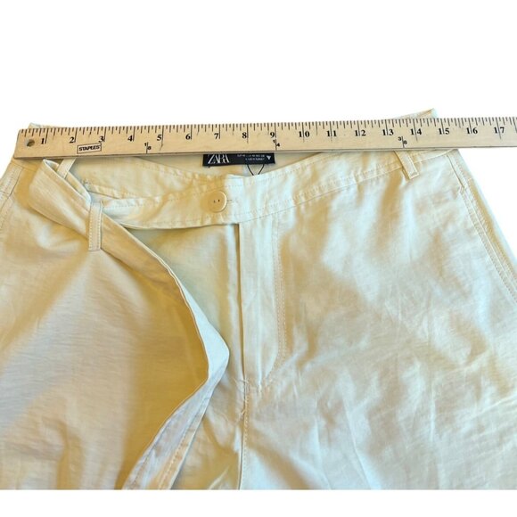 Zara Womens Barrel Leg Cream Cotton-Blend High-Waisted Pants Size Medium - Picture 8 of 10